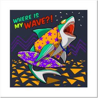 surfer shark Posters and Art